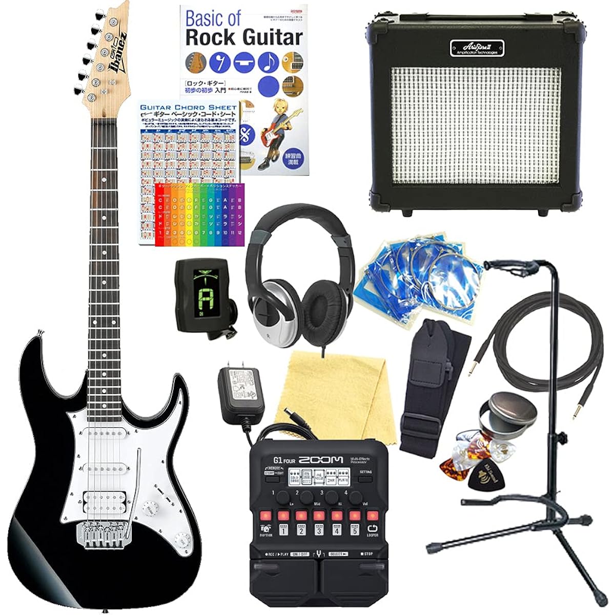 Ibanez GRX40 BKN Electric Guitar for Beginners 18-piece Set [Includes ZOOM G1Four Multi-Effects]