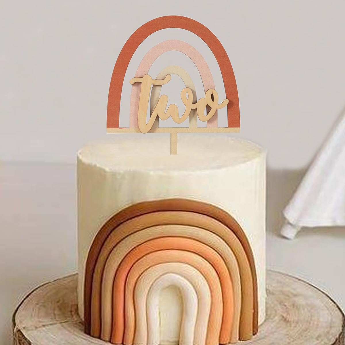 Boho Rainbow Wood Cake Topper - 2 Groovy Cake Topper Rainbow Cake Topper 2nd Birthday Party Boho Cake Topper Cake Decoration (Boho 2 Carat)