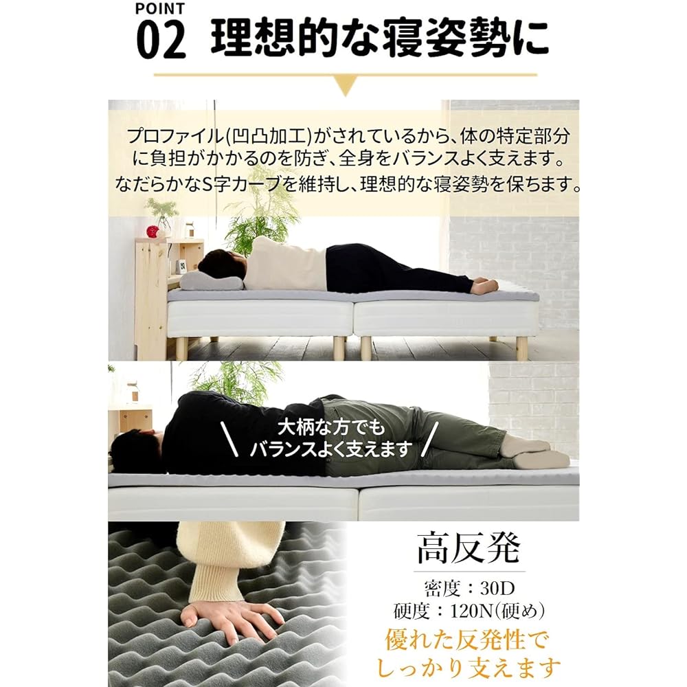 [Achilles] Mattress Topper [Made in Japan] 3-zone processing (Achilles' original technology/Support for turning over) Concave/convex processing (supports the whole body with good balance) Just put it on your regular bedding Washable cover Non-slip proces