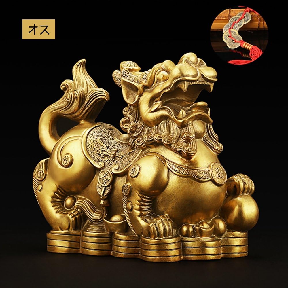Pixiu Hikyu Fortune Invitation Male and Female Set Pair Copper Feng Shui Goods Feng Shui Ornament Interior Amulet Set of 2 Good Luck Feng Shui Items Money Luck Gambling Luck Financial Luck Good Luck Thank You New Year Gift Five Emperor Coin Bonus Include