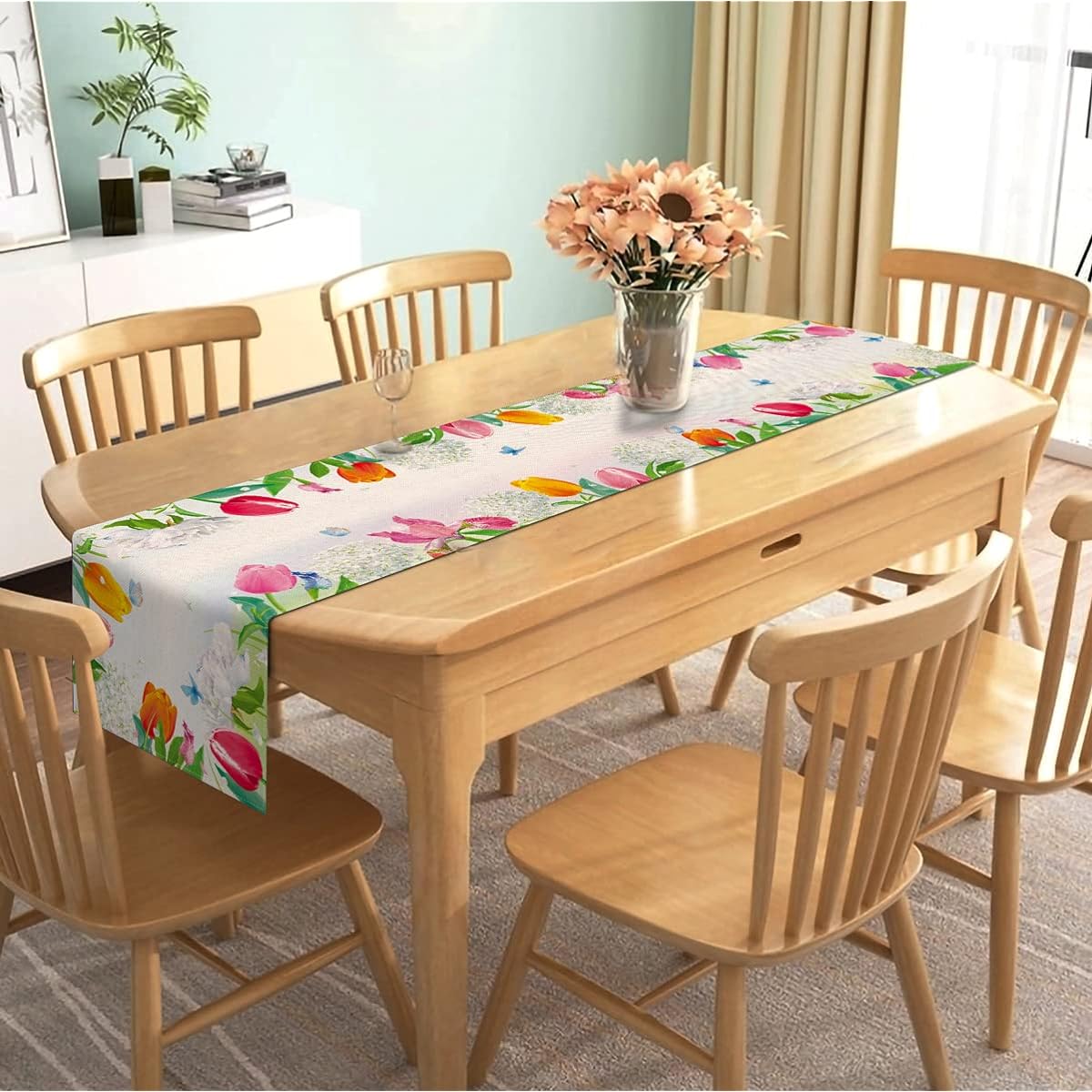Nepnuser Tulip Table Runner 72 Inch Long Wedding Anniversary Party Decoration Welcome Spring Home Kitchen Dining Room Decor