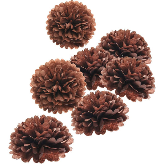 10" Brown Tissue Pom Poms DIY Tissue Paper Flowers Birthday Wedding Baby Shower Tea Party Dessert Table Decorations Pack of 18