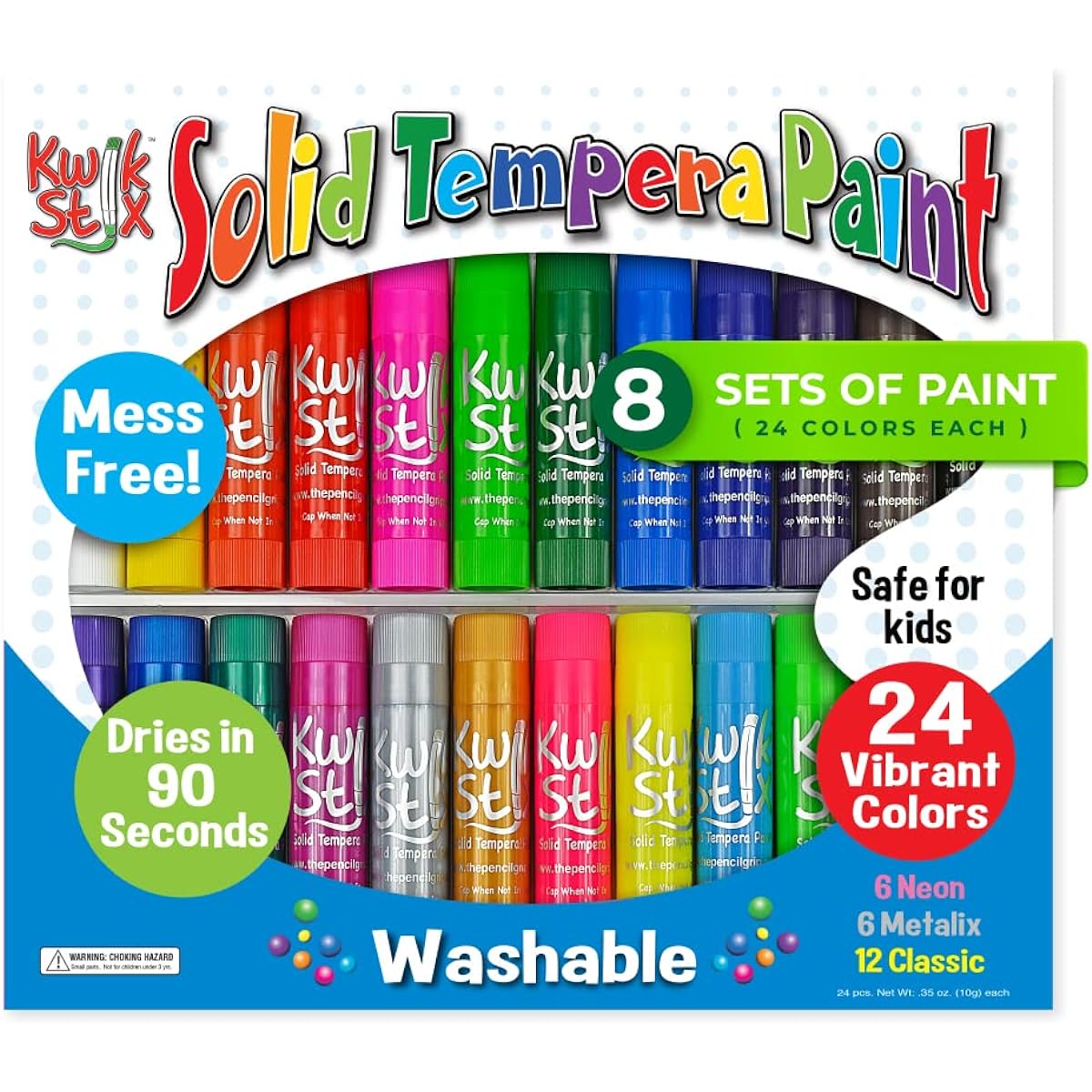 The Pencil Grip Kwik Stix Solid Paint Pens, Tempera Paint Pens, Fast Drying, TPG-604, 24 Colors (Pack of 8)