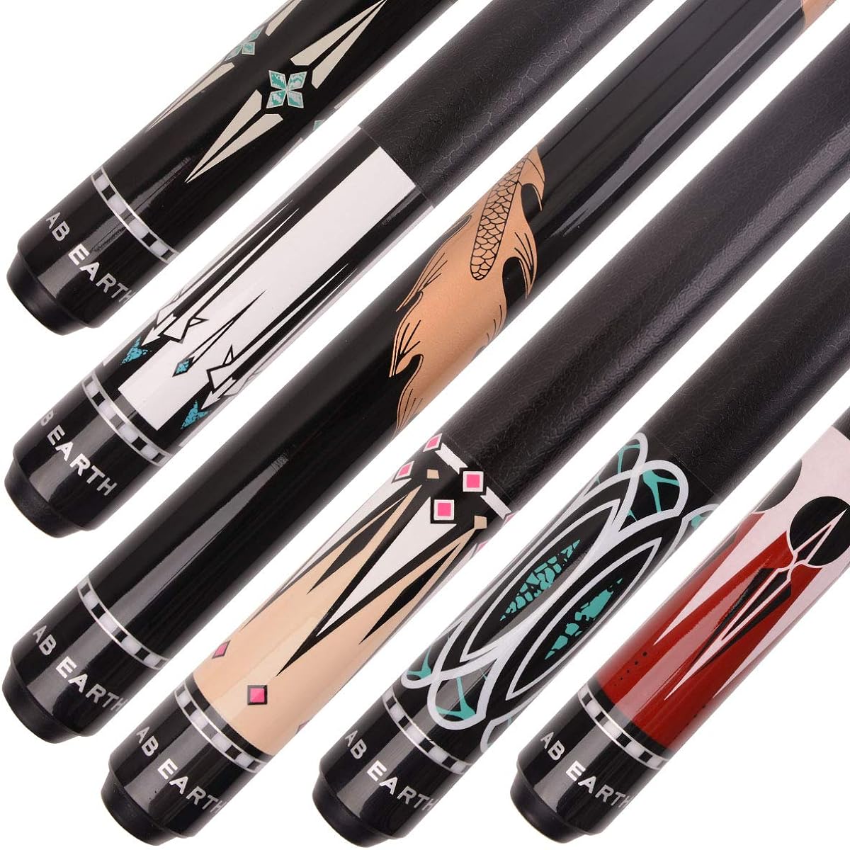 AB Earth Pool Cue Stick Billiards 2 Piece 58 Inch Set of 6 House Bar Pool Sticks with Screw-In and Glue-On Tips