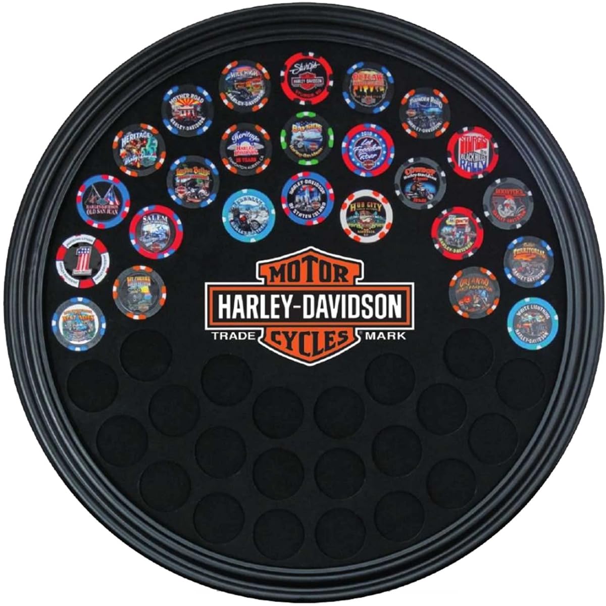Harley-Davidson Trademark Bar & Shield Round Poker Chip Frame - Holds 47 Chips
