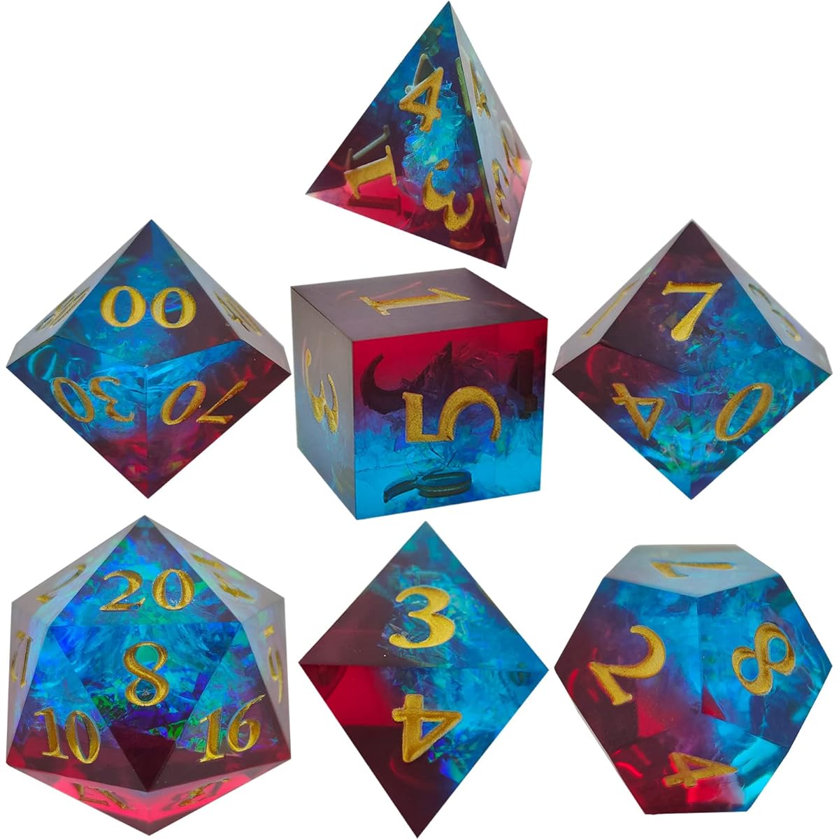 WZLHJRAR DND Dice Set - D&D Dungeons & Dragons RPG Polyhedral Sharp Edge Resin Dice MTG Pathfinder Tabletop Game Collection Gift D20 Black Storage Bag - Red and Blue