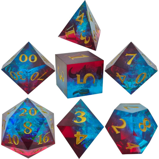 WZLHJRAR DND Dice Set - D&D Dungeons & Dragons RPG Polyhedral Sharp Edge Resin Dice MTG Pathfinder Tabletop Game Collection Gift D20 Black Storage Bag - Red and Blue