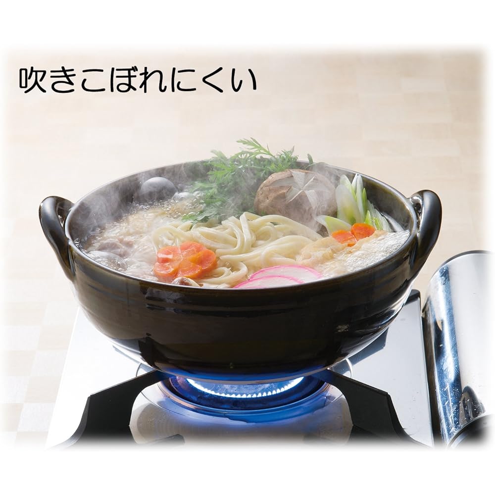 Banko-yaki earthenware pot, cooking pot, No. 9, for 3-4 people, approx. 2400ml, Oribe Tenmoku, open flame compatible, made in Japan 15776