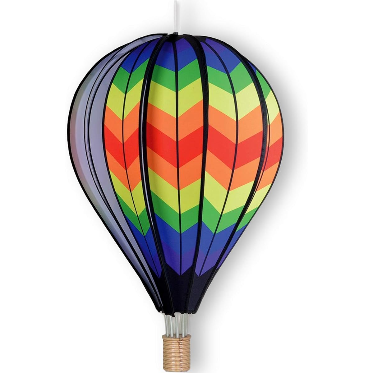 Premier Kites Hot Air Balloon Wind Spinner | 26" 10 Panel Hanging Spinning Balloon Decoration | Quality Large Wind Spinner for Yard and Garden | Double Rainbow Chevron