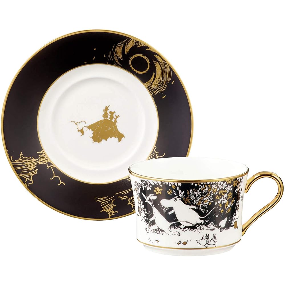 Noritake Cup & Saucer (Coffee Tea) 245cc Moomin Moominvalley Comet 1 Guest Black Bone China TG93686/N-090L