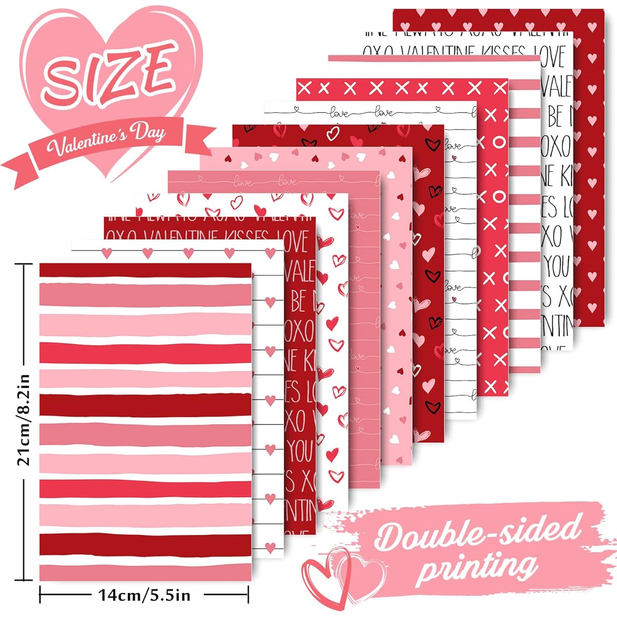 Whaline 60 Sheets Valentine's Day Pattern Paper A5 Size Red Pink White Heart Scrapbook Paper Double Sided Romantic Craft Paper for DIY Background Card Making Scrapbook Photo Album Decoration 12 Designs