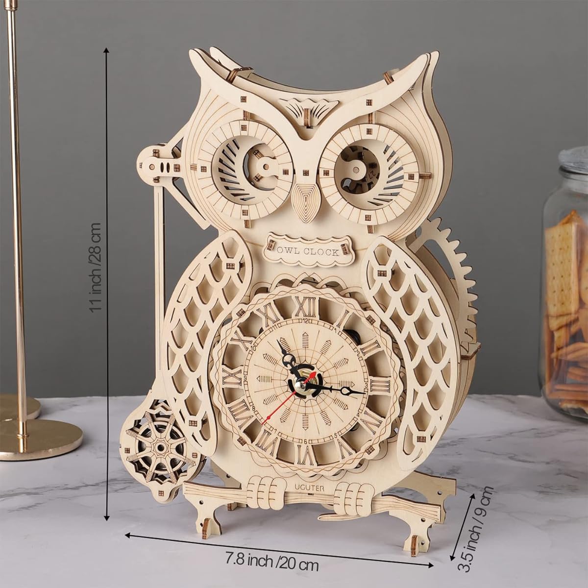 GuDoQi 3D Wooden Puzzle Wooden Owl Clock with Side Pendulum No Tick Sound Mechanical Wooden Clock Model Kit Assembly DIY Assembly Toy Woodworking Kit Christmas Gift