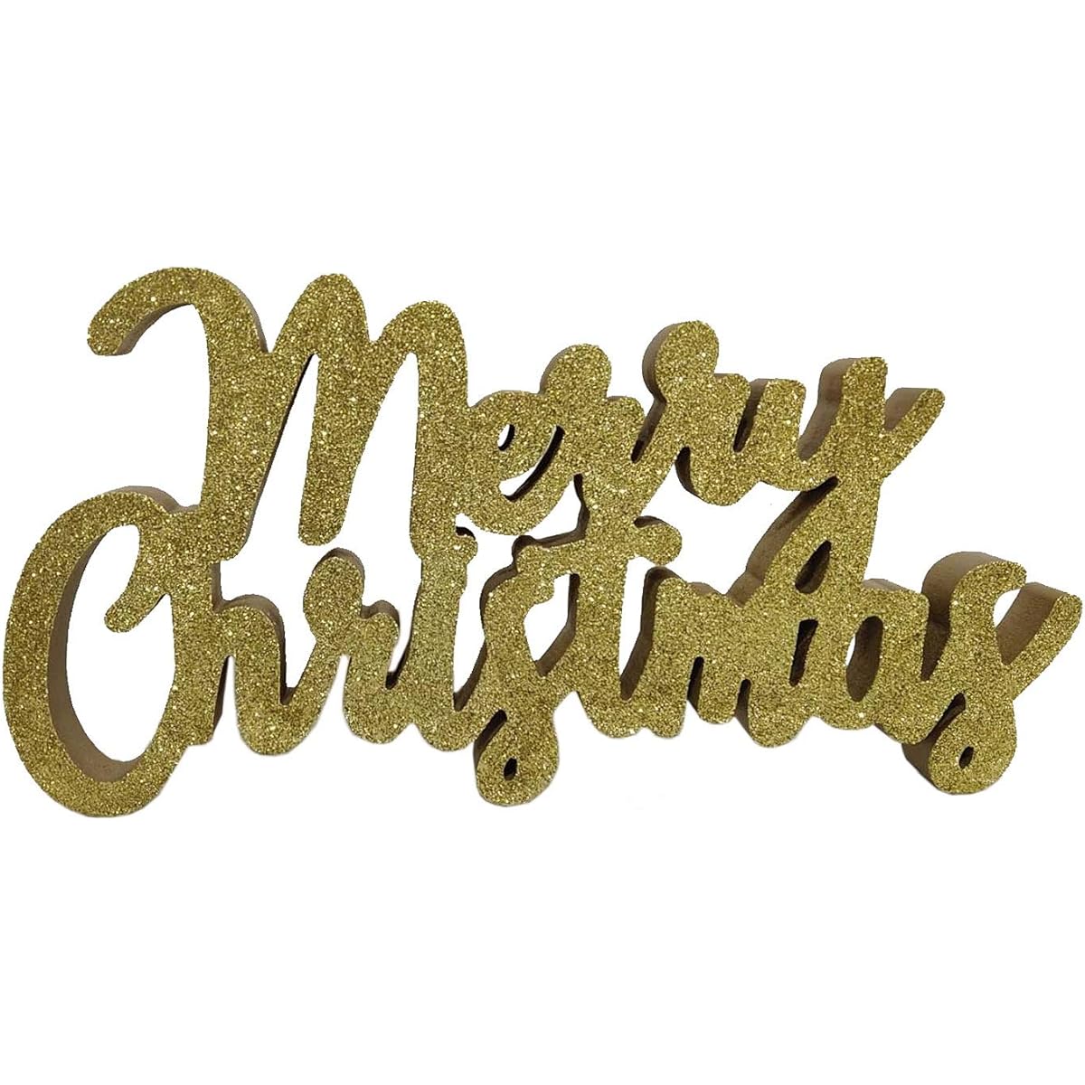 Windy Hill Collection 16" x 8" x 1.5" Merry Christmas Glitter Wood Block Freestanding Tabletop Holiday Home Decor (Red)