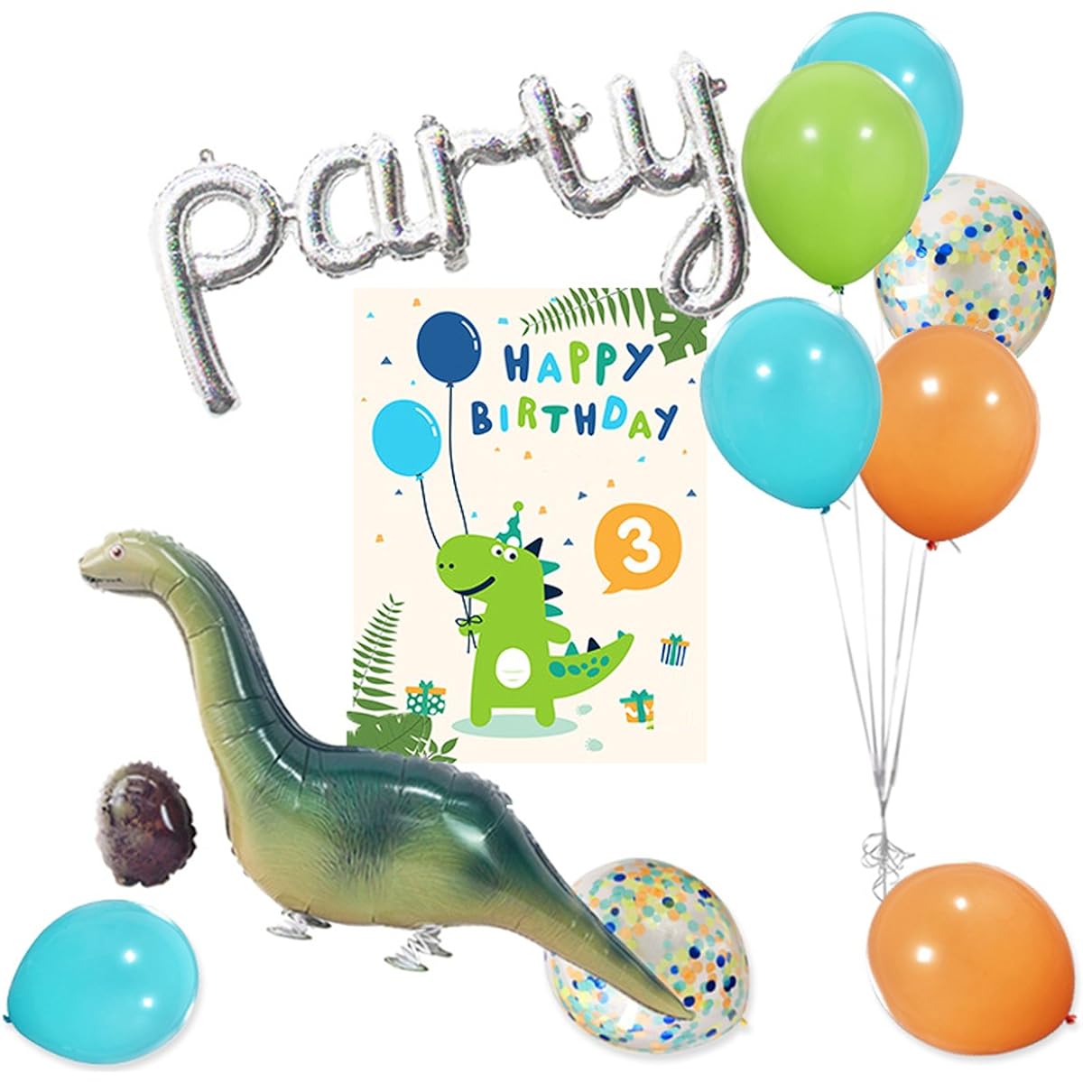 40 Pack Dinosaur Balloons 12 Inch Orange Light Blue Fruit Green Latex Balloons with Confetti Balloons for Baby Shower Dinosaur Jungle Jurassic Birthday Party Decorations with Ribbon