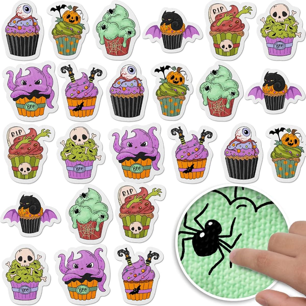 Fidget Stickers Textured Halloween Sensory Stickers for Anxiety and Calmness for Kids Adults Desk Classroom with Reusable Adhesive 3 Inch (Set of 24) Cupcake