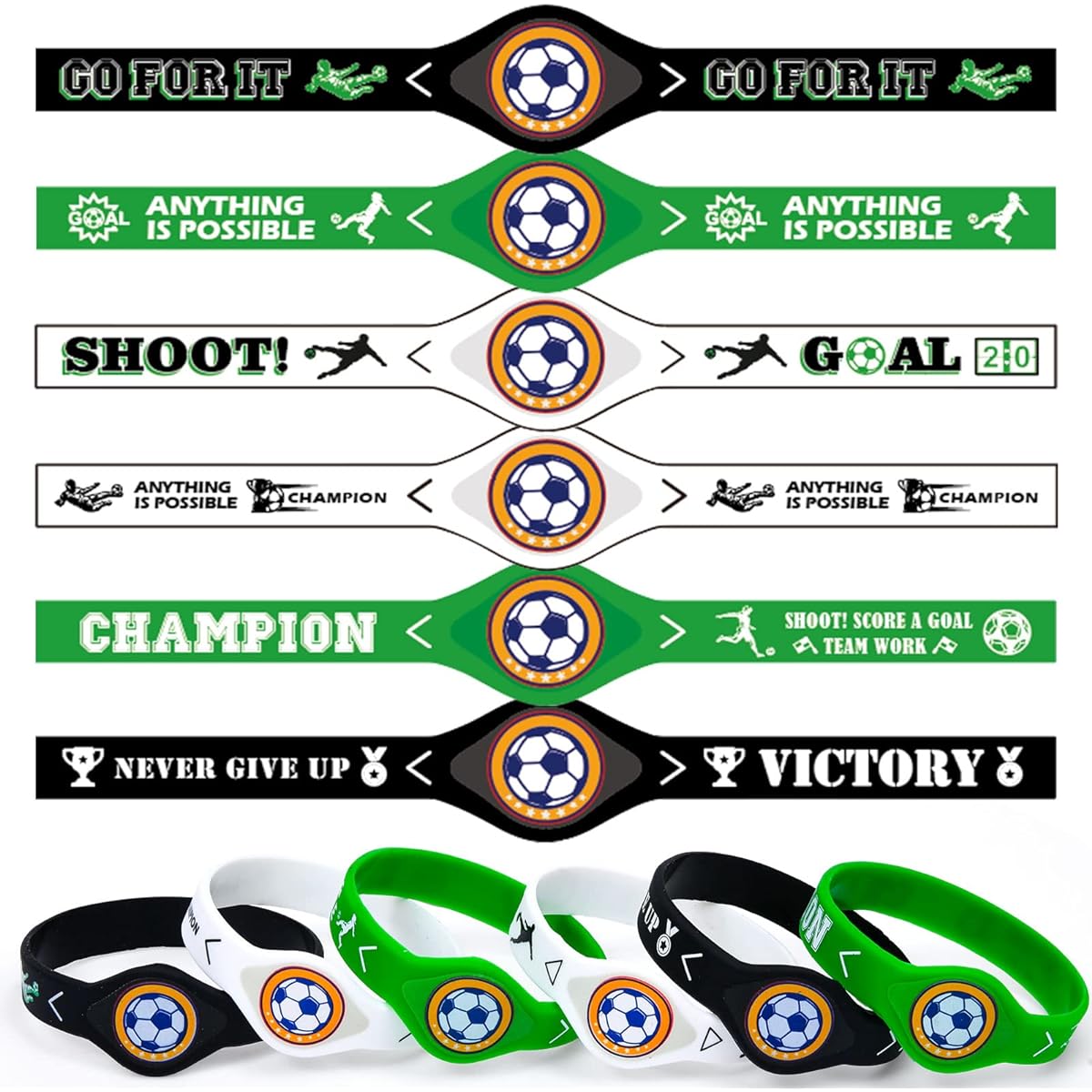 Lorfancy 24 Pieces Soccer Party Favors Boys Girls Silicone Wristbands Bracelets Soccer Theme Gifts Party Supplies Decorations Goodie Bag Fillers for Kids and Adults