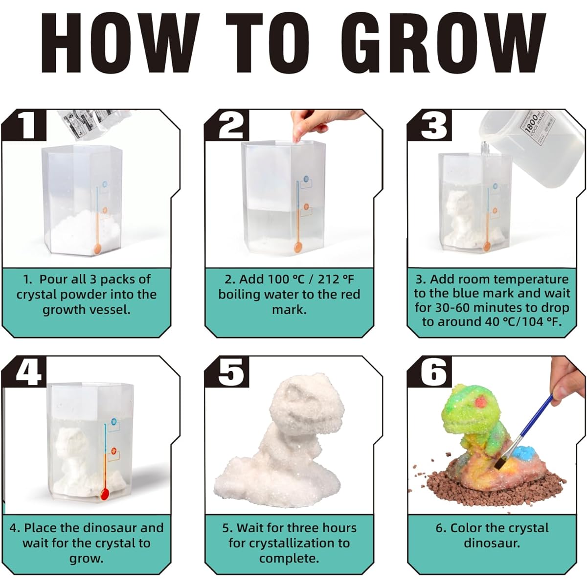 Hamiface Dinosaur Crystal Growing Kit - STEM Science Experiments, Grow Crystal Terrariums for Kids Ages 8-12, DIY Christmas and Birthday Gifts