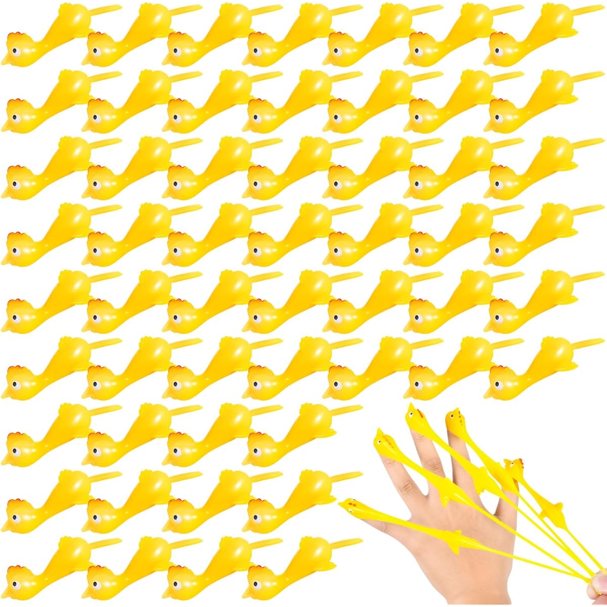 KXCOFTXI Slingshot Chicken Toys 48 Pieces Mini Rubber Bulk Super Strong Viscosity Mini Rubber Chicken Rubber Chicken for Teens Party Activities Separate Package (Yellow)