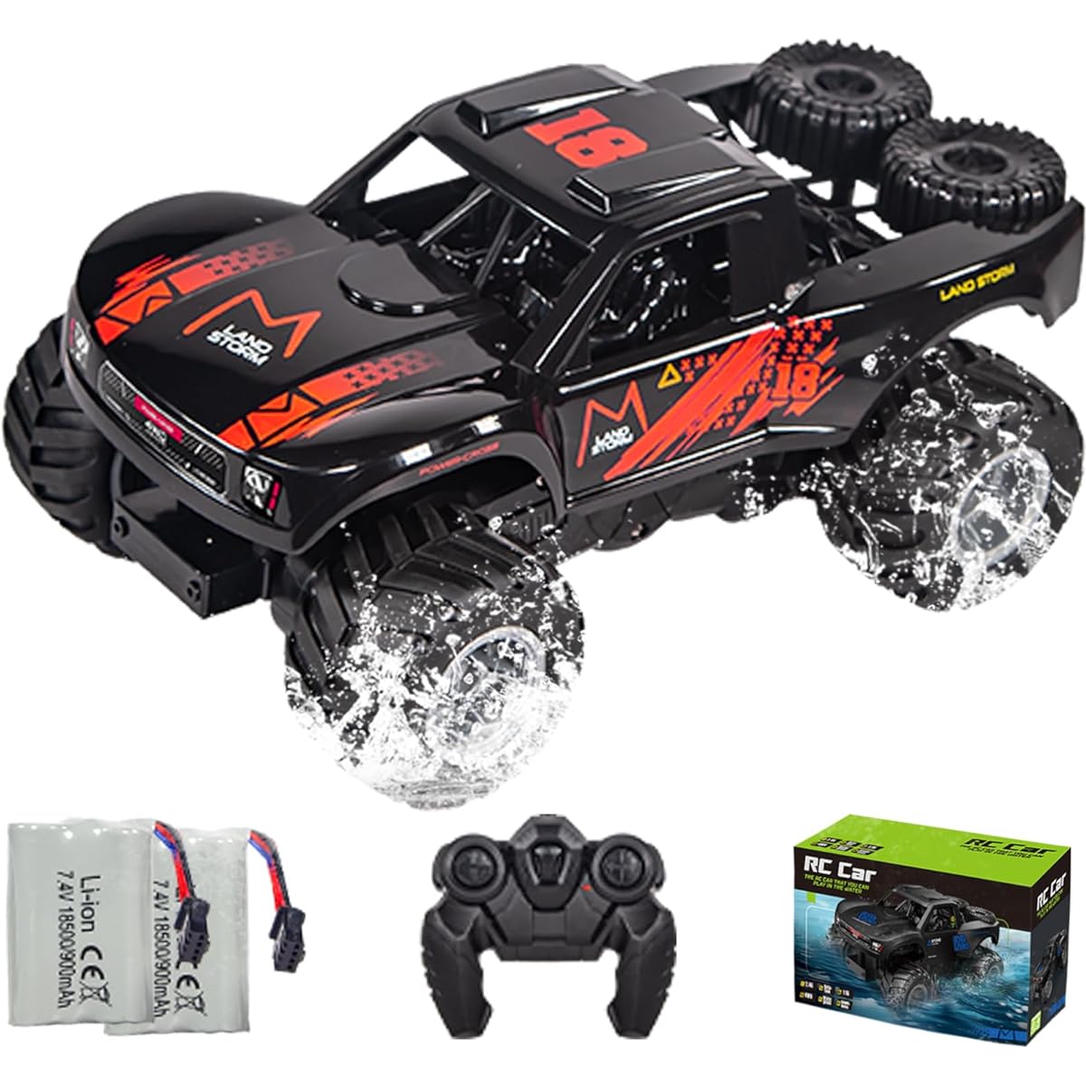 Ritaosan Amphibious RC Car for Kids, Popular Off-Road, Full Body Waterproof, 2.4Ghz 4WD, 360° Rotation, RC Car, All-Terrain Special Vehicle, RC Boat Toy, Includes 2 Rechargeable Batteries, Great for Boys and Girls, Birthdays, Holidays, Gifts (Red)