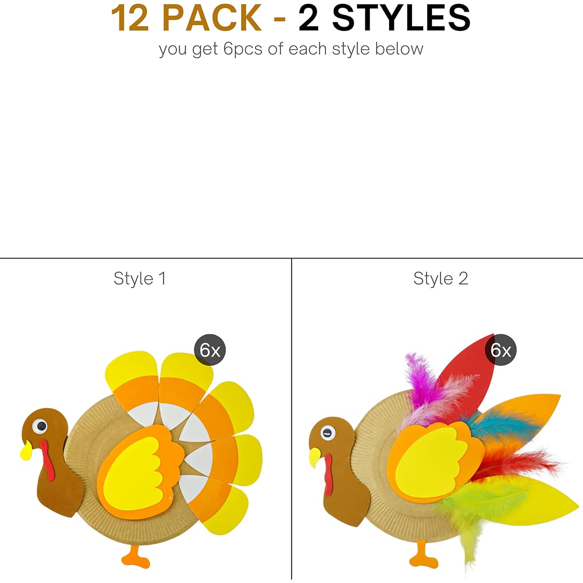 4E's Novelty Turkey Plate Craft for Kids (12 Pack) Fall Thanksgiving Craft Kit
