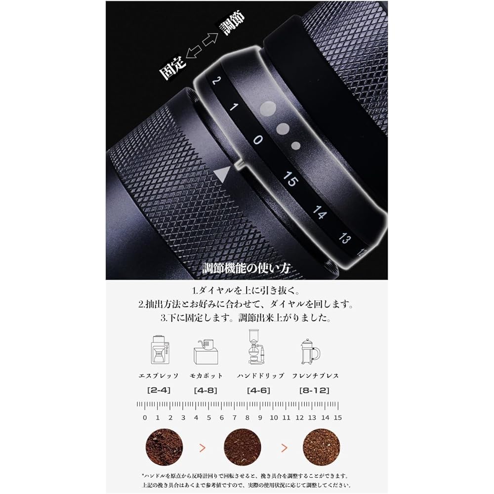 One Bean Hand Grinding Coffee Mill, Flat Cutter Type, Manual Type, Stainless Steel Mortar, All Metal, External Roughness Adjustment Function, Easy to Clean, Comes with a Convenient Carrying Bag, Labor-Saving Uniform Coffee Grinder (Mugen E-Black)