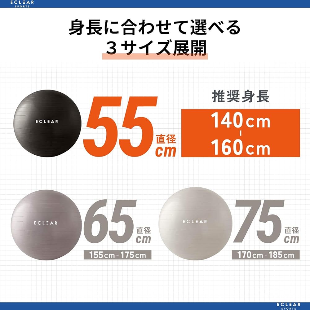 ELECOM Balance Ball 55cm Fitness with Air Pump Black HCF-BB55BK