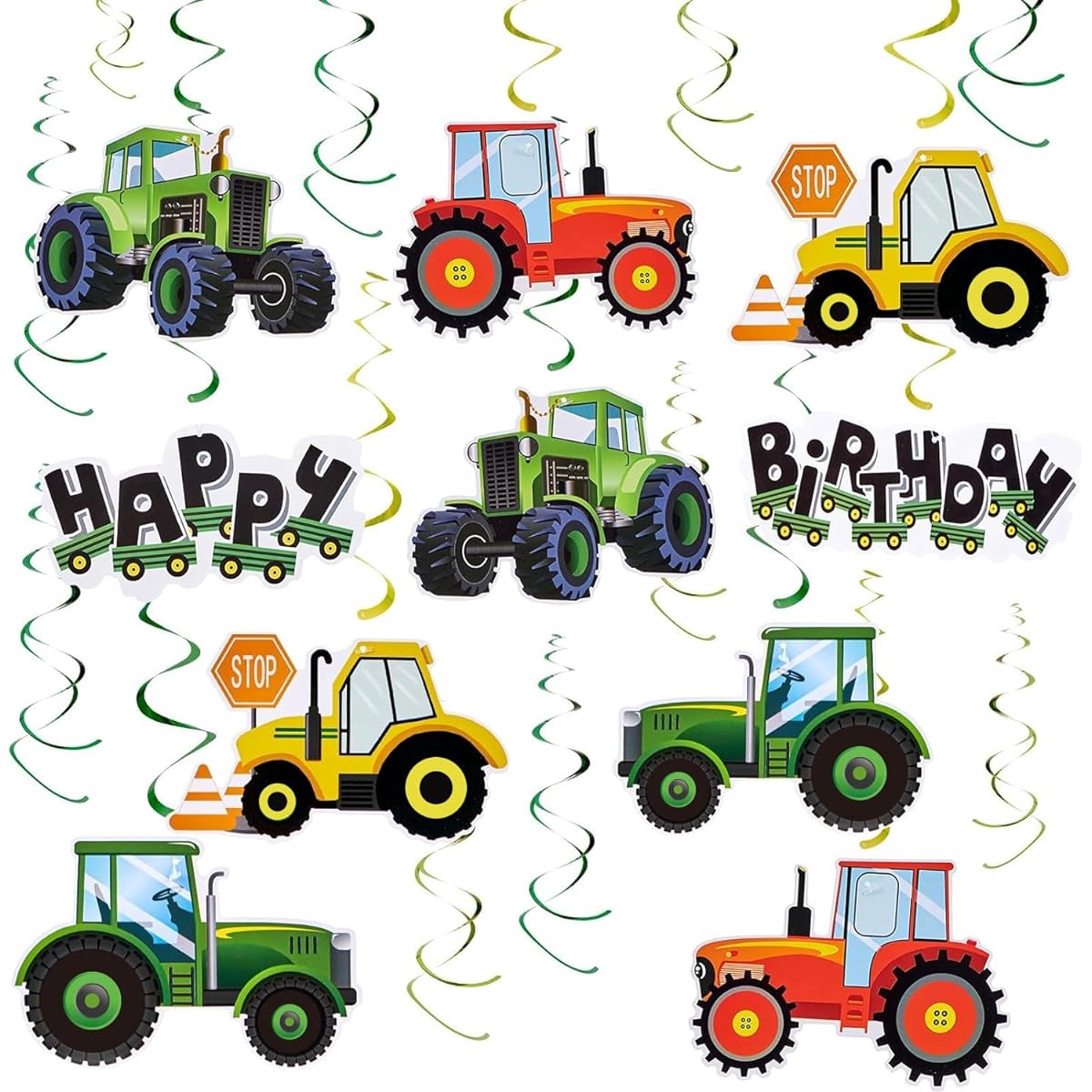 Paper Jazz 30 Pieces Tractor Party Decorations Hanging Swirls Green Tractor Theme Kids Baby Shower Party Supplies