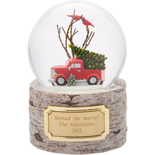 Things Remembered Personalized Red Truck Faux Birch Base Snow Globe Engraved