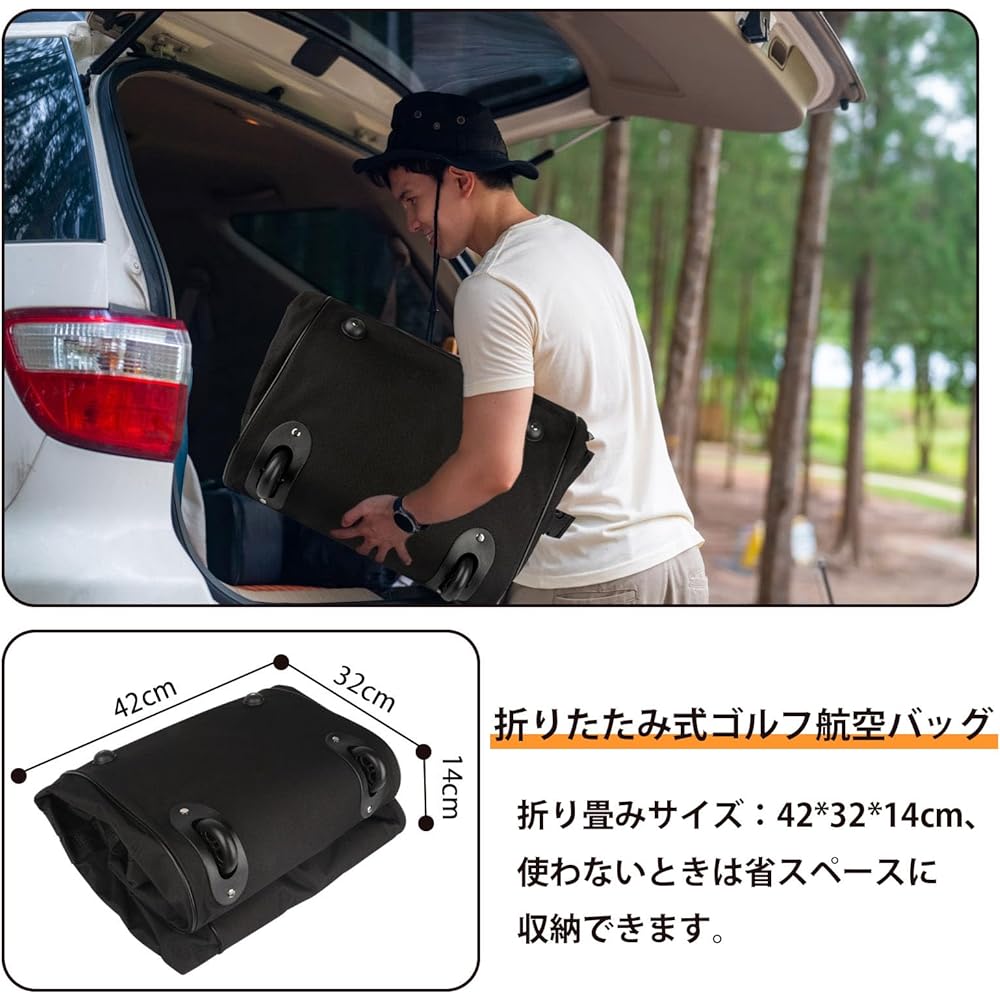 Iptienda Golf Bag Cover High Density 900D Material Golf Travel Cover Golf Aviation Bag with Casters Up to 9.5 Inch Foldable Golf Bag Travel Case Wear Resistant - Black