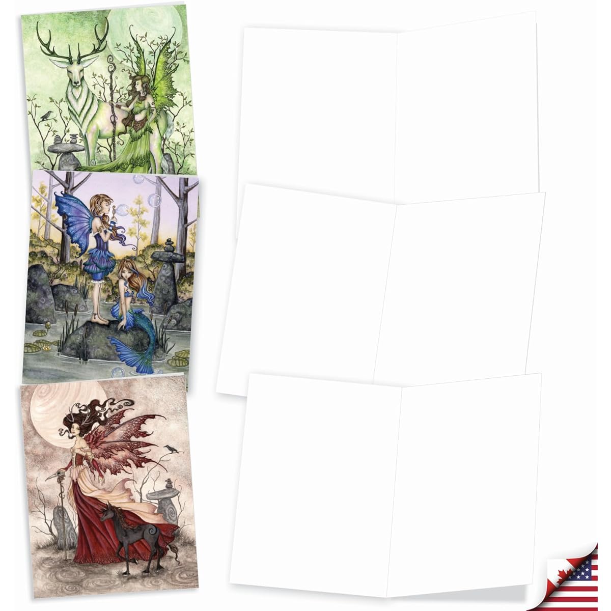 The Best Card Company - 20 Cute Kids Cards Boxed (4 x 5.12 inches) - Assorted Blank Set (10 Designs, 2 of Each) - Fantastic Faeries AM3367OCB-B2x10
