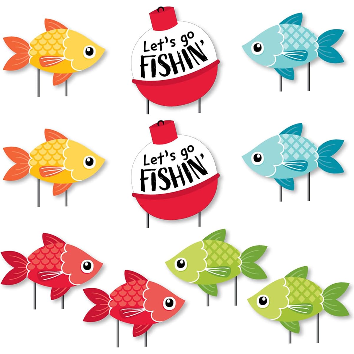 Big Dot of Happiness Let's Go Fishing - Bobber Lawn Decor - Outdoor Fish Themed Birthday Party or Baby Shower Yard Decor - 10 Pieces