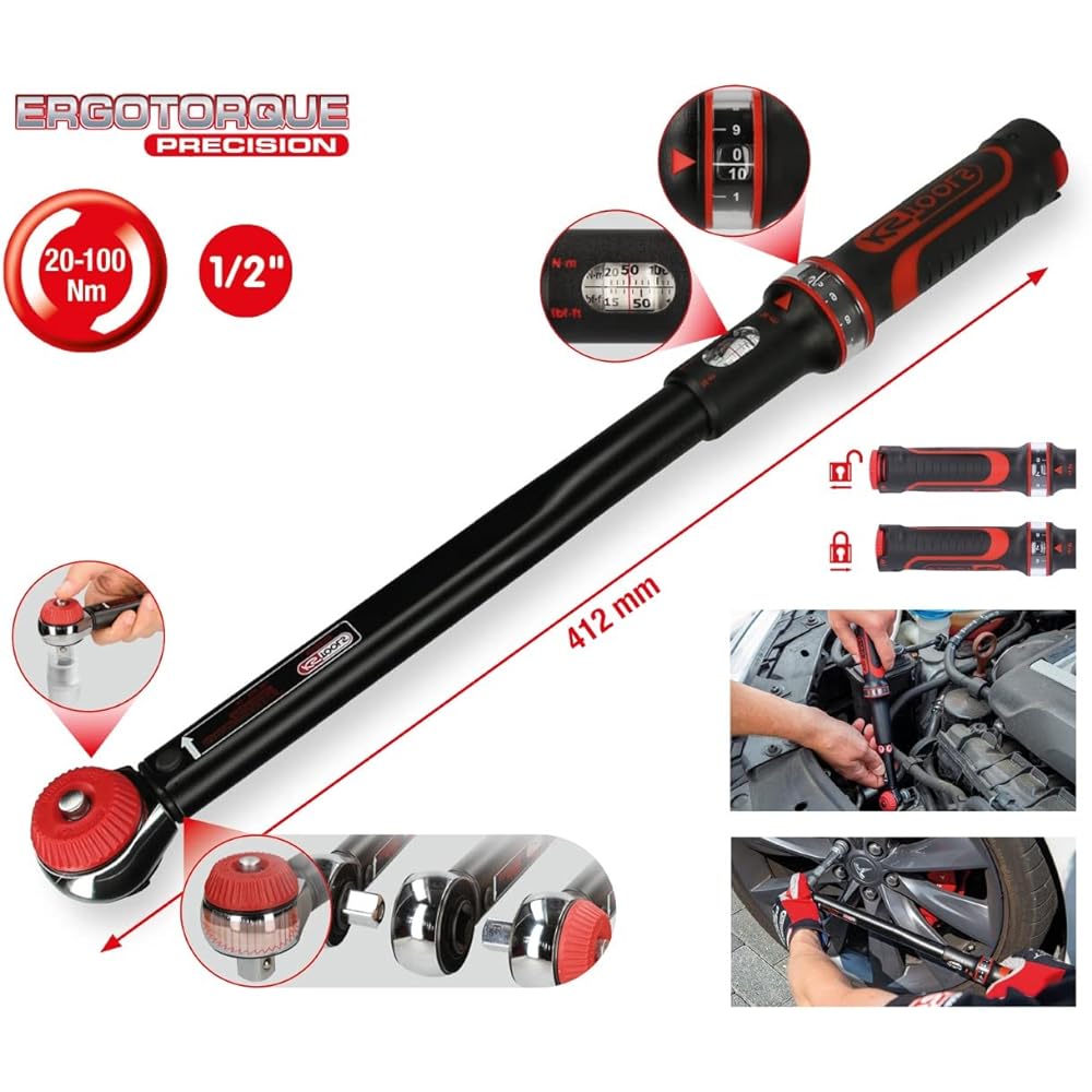 KS TOOLS 1/2" ERGOTORQUEprecision torque wrench with rotary mushroom ratchet head 10-100Nm 516.1432