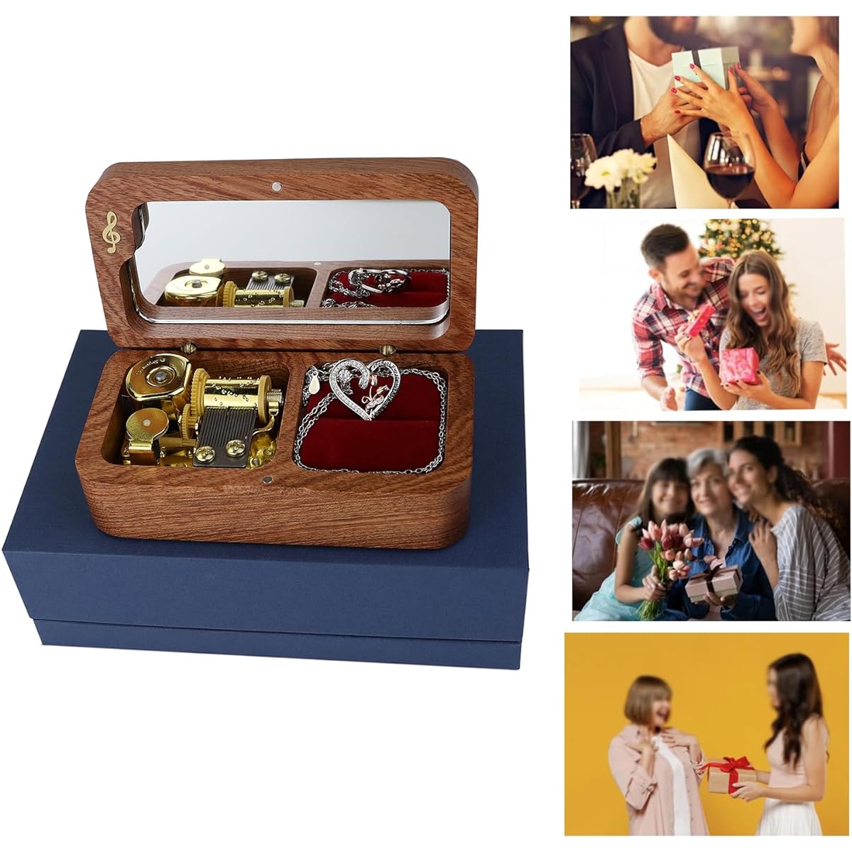 JYmusic Jewelry Music Box with Rose Necklace for Girlfriend, Mother, Daughter, Wife, Sister (Rosewood Melody:Can't help but fall in love)