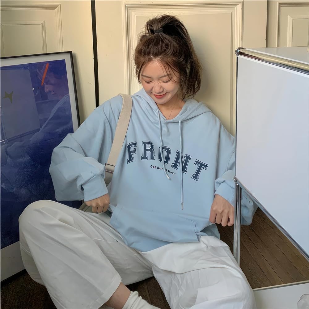 [SeiunAn] Women's Hoodie, Sweatshirt, Spring, Autumn, Winter, Brushed Lining, Sweatshirt, Large Size, Pullover Top, Long Sleeve, Hooded, Stylish, English Logo Print, Korean Fashion, Spring Clothes, Loose, Casual, Cute, Streetwear, Cotton, Cool