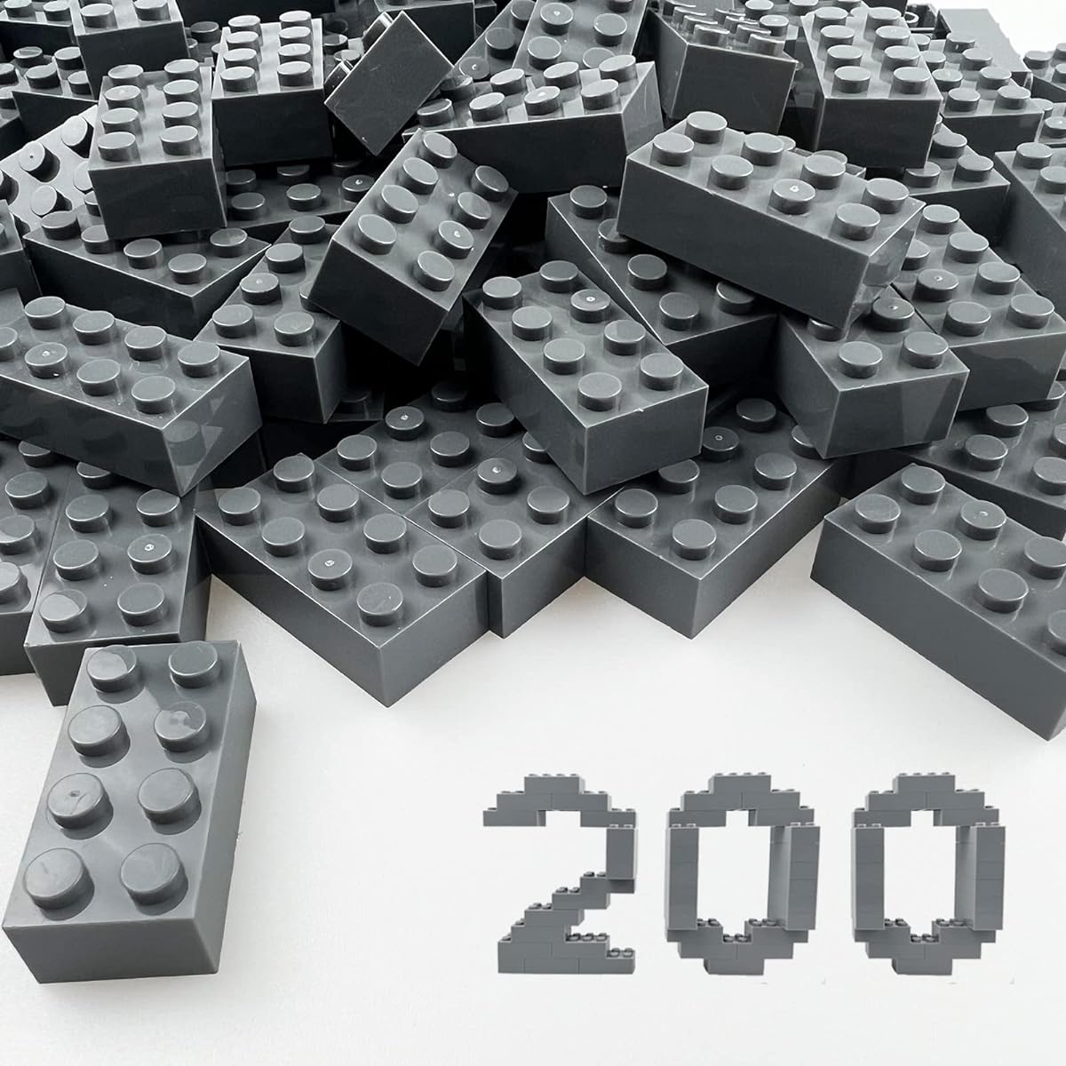 200 Pieces Classic Building Bricks 2x4 Building Blocks STEM Creative Assembly Toys Dark Gray