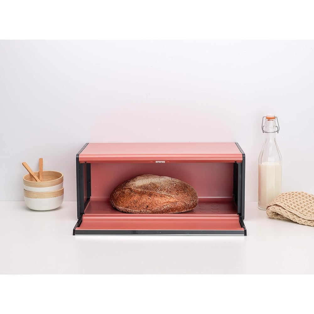 Brabantia Bread Bin Fall Front Bread, Seasoning, Snack Storage Made in Belgium Terracotta Pink 304729 Size: Width 46 x Depth 25 x Height 19 cm