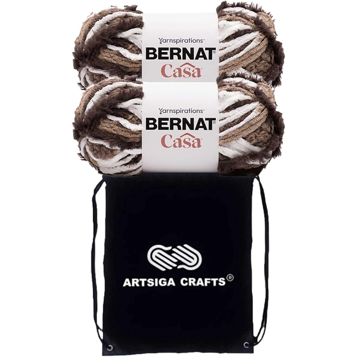 Bernat Casa Yarn Tawny Brown 161022-22007 (2 skeins) Same Dilot Weight S Bulky #6 Soft Knitting Yarn 78% Polyester 22% Acrylic Artsiga Includes 1 Craft Bag