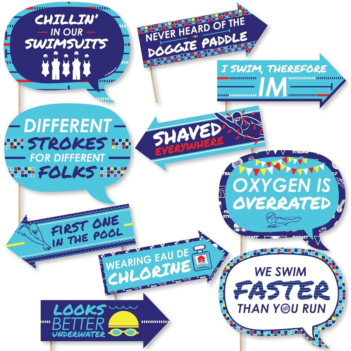 Funny Making Waves - Swim Team - Swimming Party or Birthday Party Photo Booth Props Kit - 10 Piece