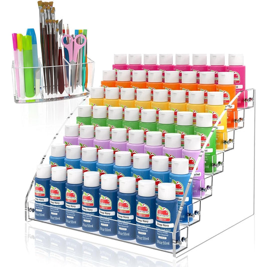 EsLuker.ly 7-Tier Paint Bottle Organizer & Paint Brush Holder, Hobby Paint Display Rack, Acrylic Paint Holder Storage, Craft Paint, Acrylic Miniature Paint Set