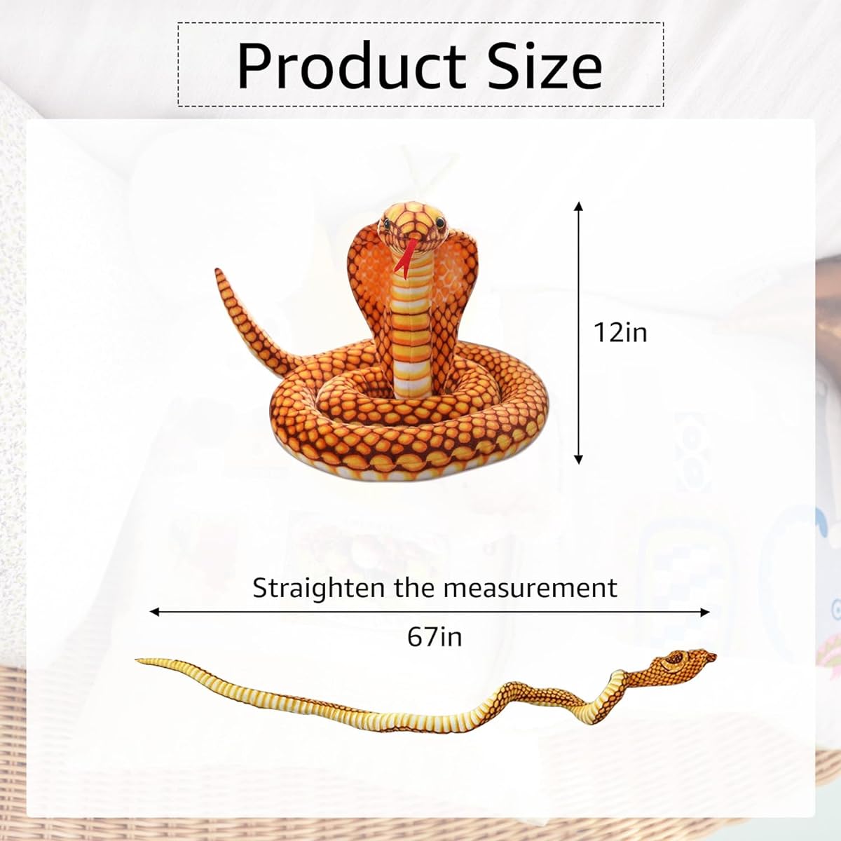 refavor Snake Plush 67 Inch Large Cobra Snake Stuffed Toy Gift Realistic Snake Stuffed Cobra Snake Stuffed Prank Prop Animal Party Decoration Favor Gift (Yellow)