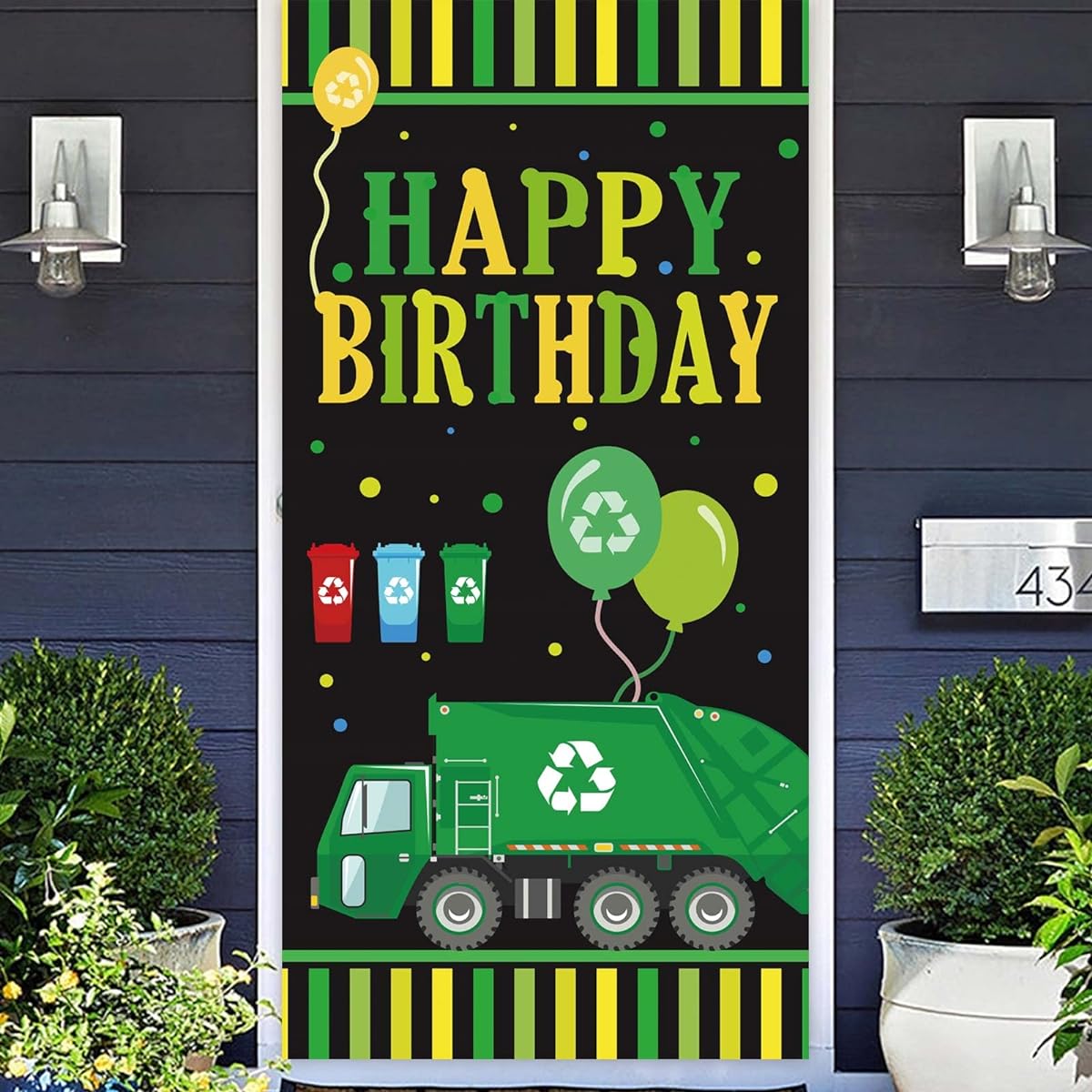 Garbage Truck Trash Truck Happy Birthday Banner Backdrop Photo Booth Props Flag Waste Management Recycling Bin Theme Decoration 1st Birthday Party Baby Shower Favors