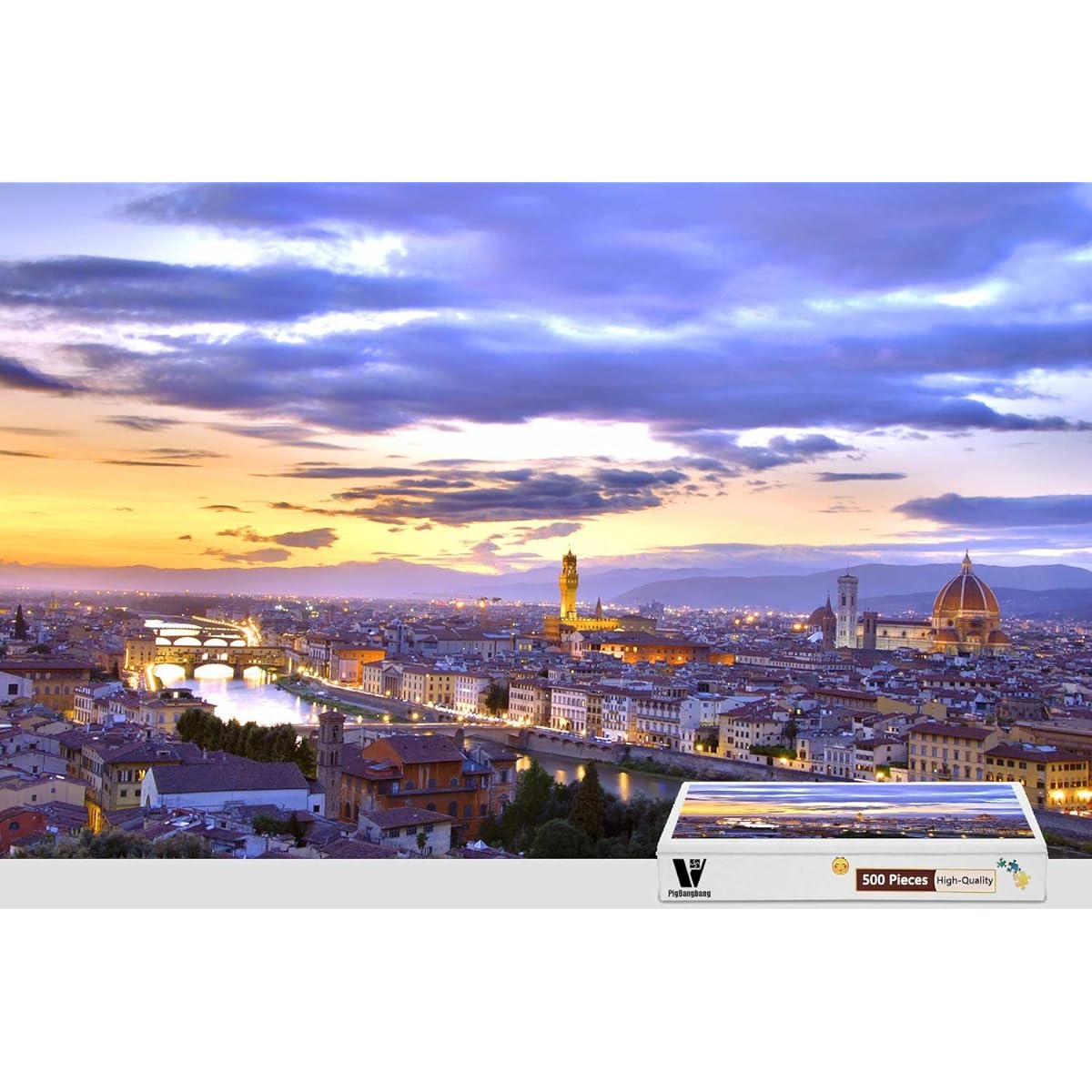 Pigbangbang, 20.6 x 15.1 inch, Difficult Puzzle Glued Jigsaw Premium Wood - Florence - 500 Piece Jigsaw Puzzle