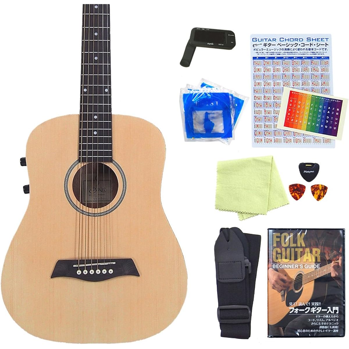 Mini guitar electric acoustic S.Yairi YM-02E beginner's introductory 11-piece set NTL [98765] [Safe to ship after inspection]