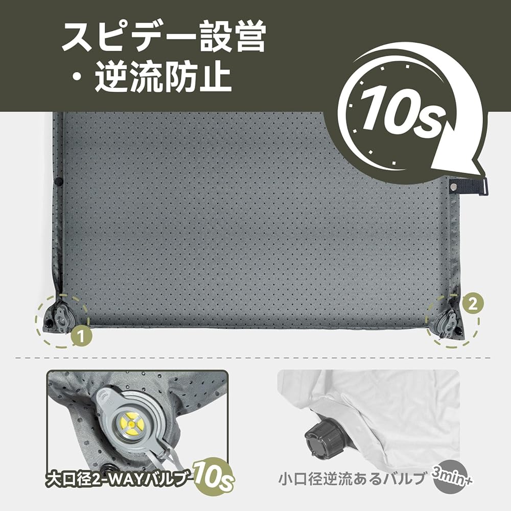HICENTURE Inflator Mat [10s Automatic Inflation, Extra Thickness 8cm, R Value 6.2] Camping Mat 2-Way Check Valve Air Mat with Pillow, Outdoor Mat, Non-slip, Infinite Connection, Sleeping in the Car, Mat with Fixing Band, Storage Bag Included, For Visitor