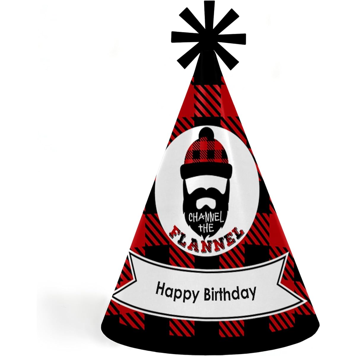Lumberjack – Channel Flannel – Conical Buffalo Plaid Birthday Party Hats – 8 Count