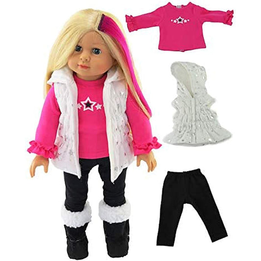 American Fashion World Hot Pink Black White Puffer Vest Pants Set