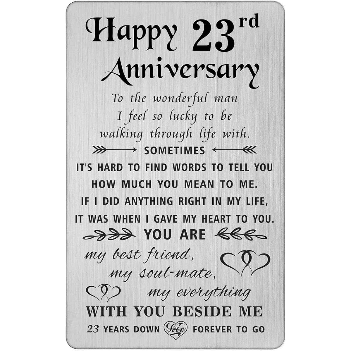 TANWIH 23rd Anniversary Card Gift for Husband, 23 Year Wedding Anniversary Card Gift for Men Engraved Metal Wallet Insert