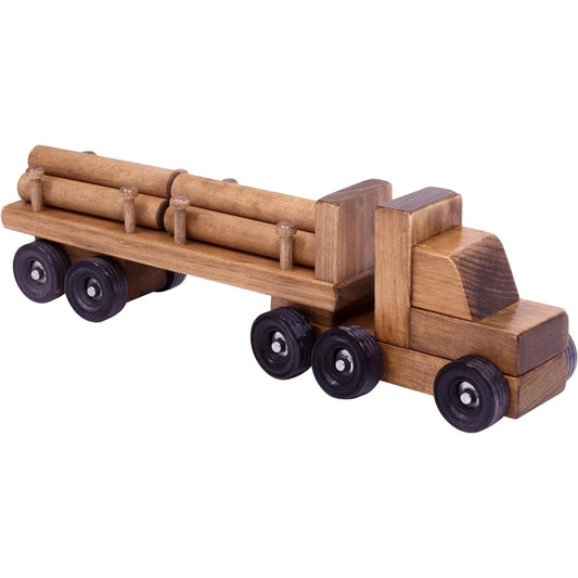 AmishToyBox.com Log Truck Wooden Toy Made by the Amish in Lancaster County, Pennsylvania Includes 6 Removable Logs