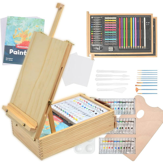 Darnassus Wooden Easel Painting & Drawing Mixed Media Art Set Acrylic Paint Set Premium Acrylic Paint Set Artist Painting Tool Kit Student Kids Gift