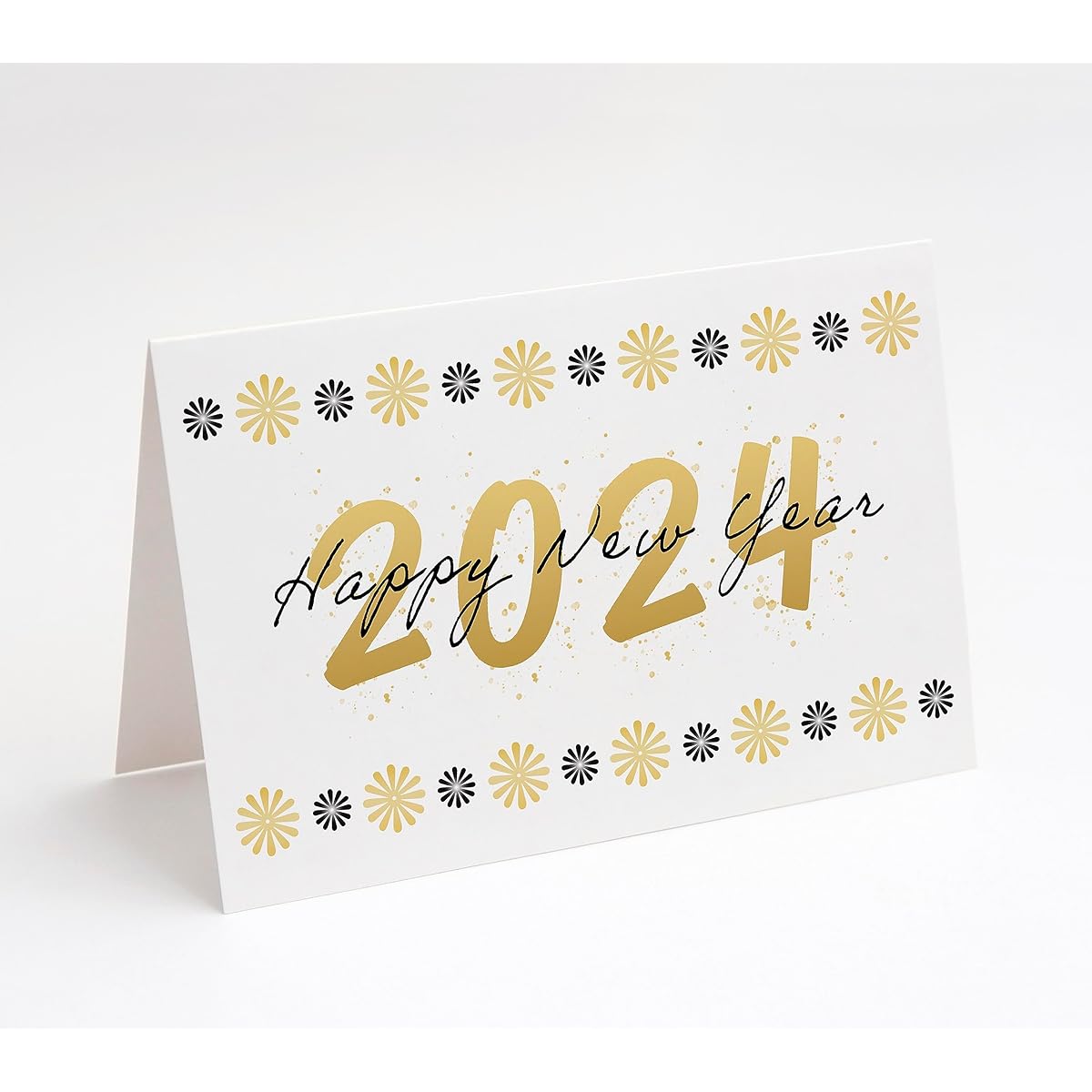 Market On Mainstreet Black & Gold Happy New Year Cards with White Envelopes (25 Cards) (2024)